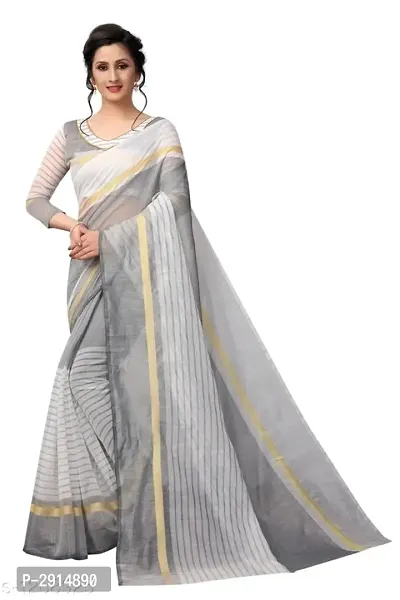 Grey Self Pattern Chanderi Cotton  Saree with Blouse piece-thumb0