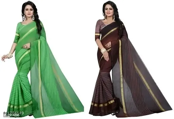 Stylish Multicolored Self Pattern Chanderi Cotton  Saree with Blouse piece (Pack of  2)