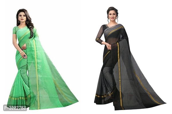 Trendy Multicolored  Chanderi Cotton Saree With Blouse Piece - Pack Of 2