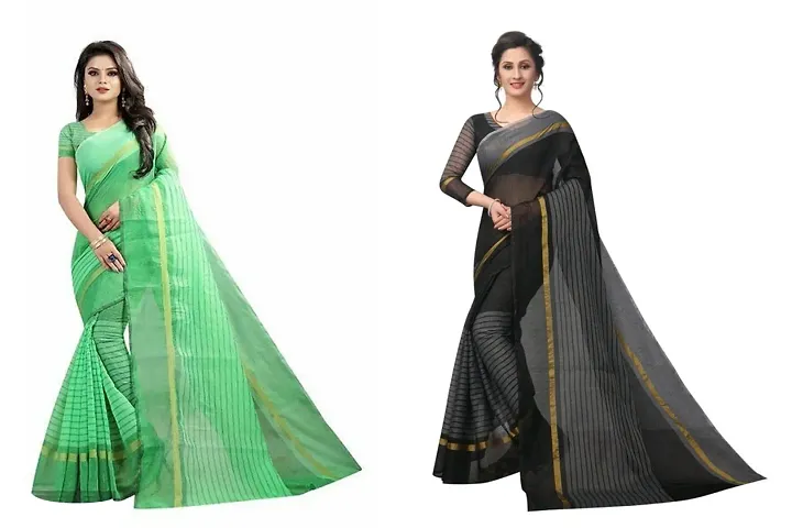 Chanderi Saree With Blouse Piece - Pack Of 2