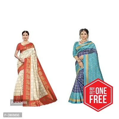 Multicoloured Mysore Silk Bandhej Printed Saree With Blouse Piece