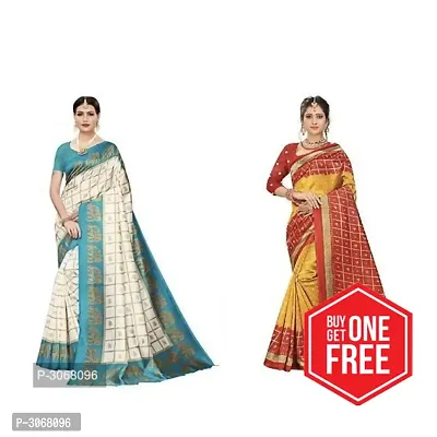 Multicoloured Mysore Silk Bandhej Printed Saree With Blouse Piece