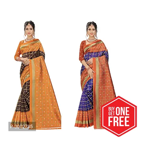 Buy One Get One Free!!: Checkered Designer Printed Art Silk Sarees