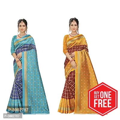 Multicoloured  Art Silk Printed Saree With Blouse Piece - Pack Of 2