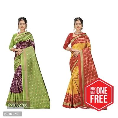 Stylish Multicolored Art Silk Saree With Blouse Piece - Pack Of 2-thumb0