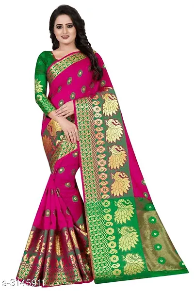 Beautiful Party Wear Cotton Silk Jacquard Sarees with Blouse Piece