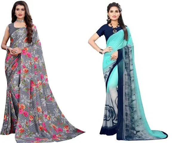 Combo of 2 Georgette Printed Sarees With Blouse Piece