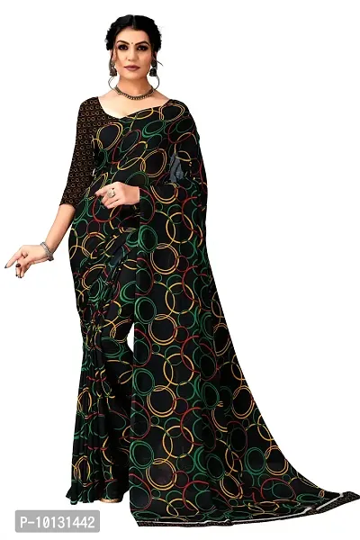 Trendy Georgette Printed Saree With Blouse Piece For Women-thumb0