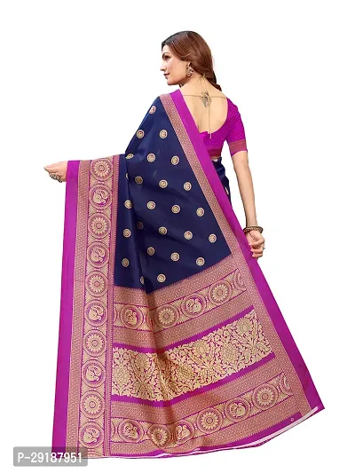 Stylish Navy Blue Art Silk Saree With Blouse Piece For Women-thumb2