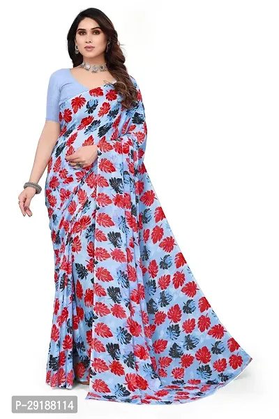 Stylish Blue Georgette Saree With Blouse Piece For Women-thumb0