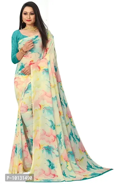 Trendy Georgette Printed Saree With Blouse Piece For Women-thumb0