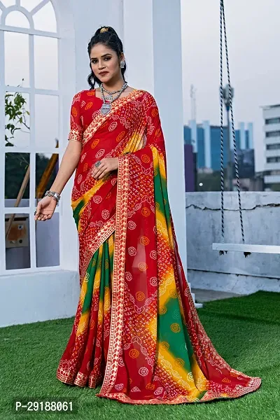 Stylish Multicoloured Georgette Saree With Blouse Piece For Women-thumb0