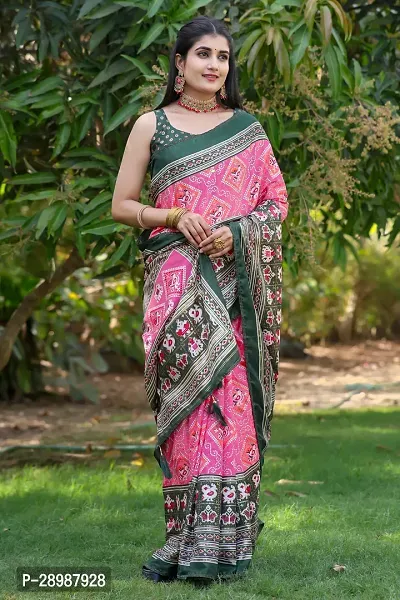 Stylish Pink Art Silk Saree With Blouse Piece For Women-thumb0