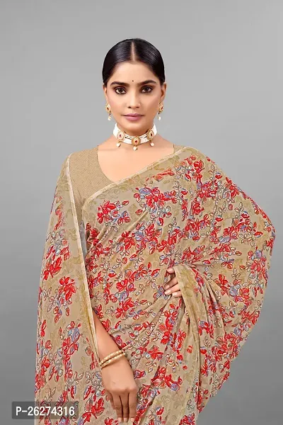 Beautiful Beige Georgette Printed Saree With Blouse Piece-thumb0