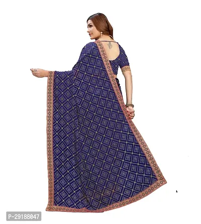 Stylish Navy Blue Georgette Saree With Blouse Piece For Women-thumb3