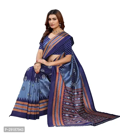 Stylish Navy Blue Art Silk Saree With Blouse Piece For Women-thumb3