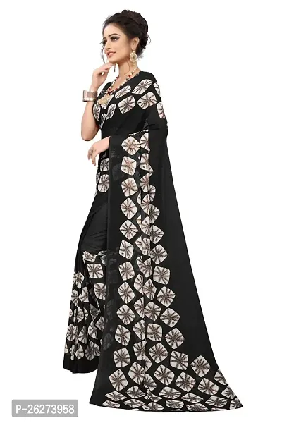 Beautiful Black Georgette Printed Saree With Blouse Piece-thumb0