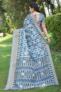 Stylish Grey Cotton Silk Saree With Blouse Piece For Women-thumb1