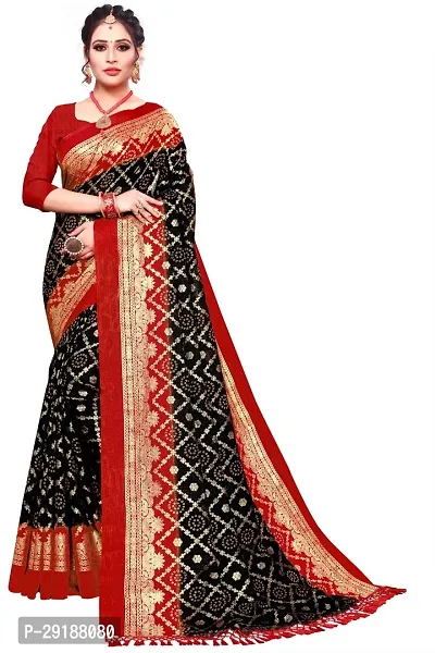 Stylish Black Polycotton Saree With Blouse Piece For Women