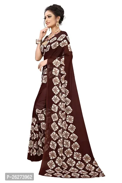 Beautiful Brown Georgette Printed Saree With Blouse Piece-thumb0