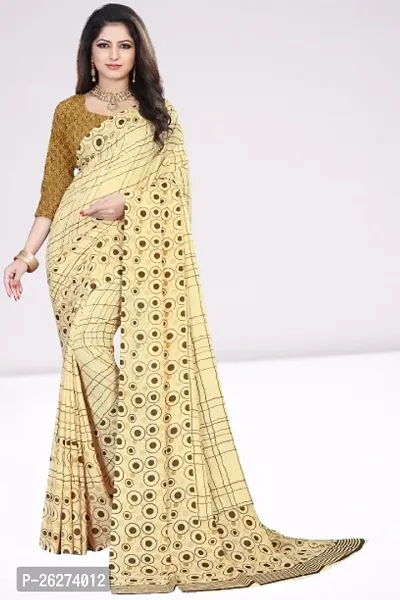 Beautiful Yellow Georgette Printed Saree With Blouse Piece-thumb0