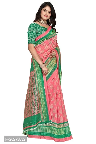 Beautiful Pink Art Silk Printed Saree With Blouse Piece-thumb0