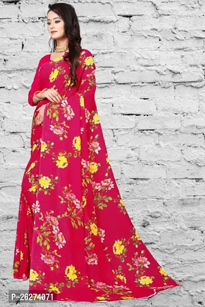 Beautiful Pink Georgette Printed Saree With Blouse Piece-thumb0