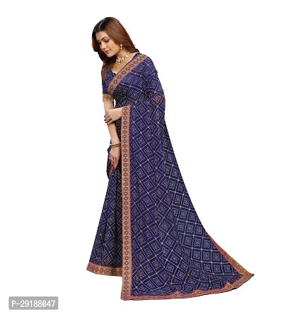 Stylish Navy Blue Georgette Saree With Blouse Piece For Women-thumb2