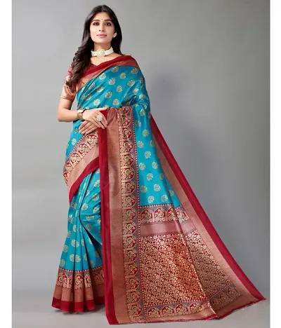 POSHYAA FASHION Women Art Silk Printed Saree With Unstiched Blouse Piece $