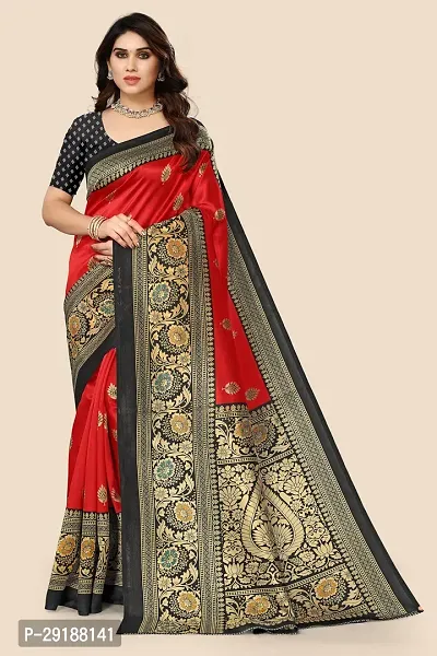 Stylish Red Art Silk Saree With Blouse Piece For Women-thumb0