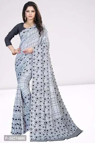 Beautiful Grey Georgette Printed Saree With Blouse Piece