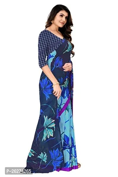 Beautiful Blue Georgette Printed Saree With Blouse Piece-thumb0