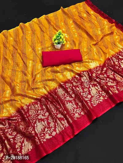 Stylish Yellow Polycotton Saree With Blouse Piece For Women-thumb0