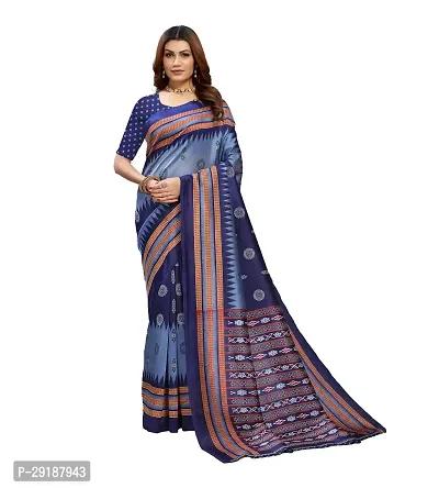 Stylish Navy Blue Art Silk Saree With Blouse Piece For Women