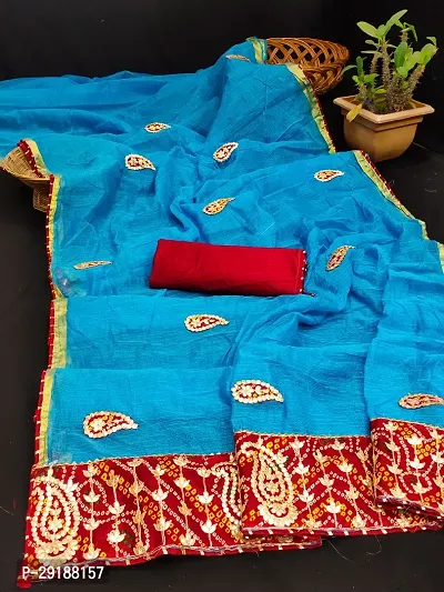 Stylish Blue Polycotton Saree With Blouse Piece For Women-thumb0