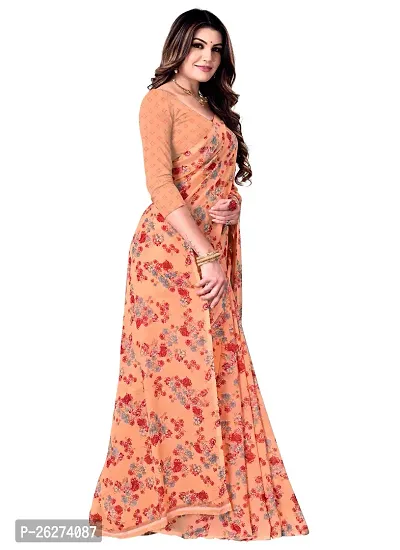 Beautiful Orange Georgette Printed Saree With Blouse Piece-thumb0