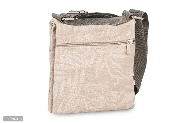 Walletsnbags Twin Side waxedcanvas Floral Print Travel Pouch/Sling Bag (Beige)-thumb2