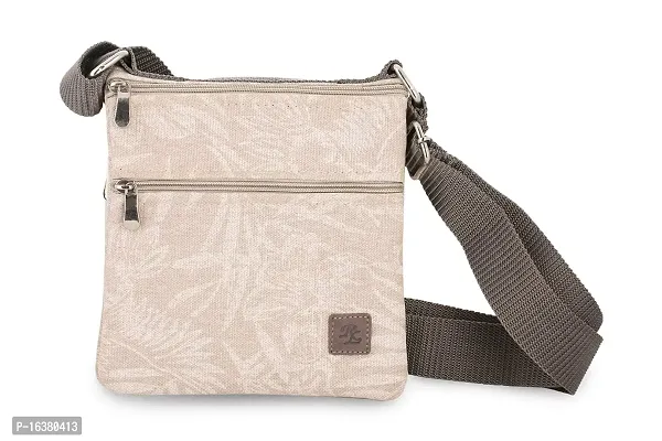 Walletsnbags Twin Side waxedcanvas Floral Print Travel Pouch/Sling Bag (Beige)-thumb0