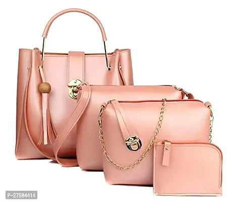 Stylish Pink Polyester Solid Handbags For Women Pack Of 4-thumb0
