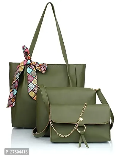Stylish Green Polyester Solid Handbags For Women Pack Of 3