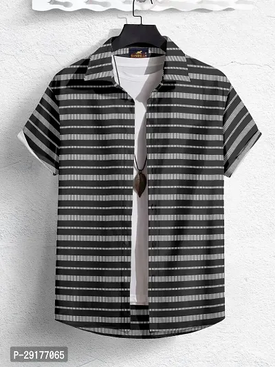 SYSBELLA FASHION Men Striped Casual Black Shirt-thumb0