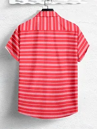 SYSBELLA FASHION Men Striped Casual Pink Shirt-thumb1