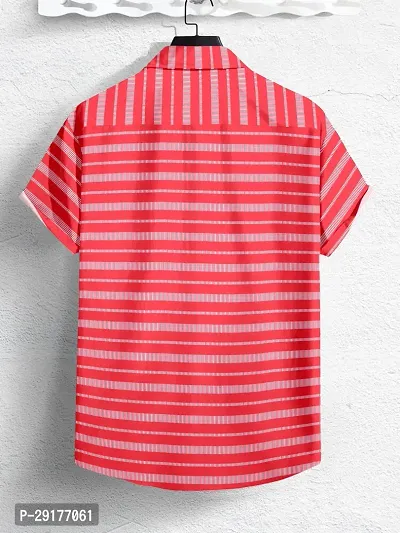 SYSBELLA FASHION Men Striped Casual Pink Shirt-thumb2