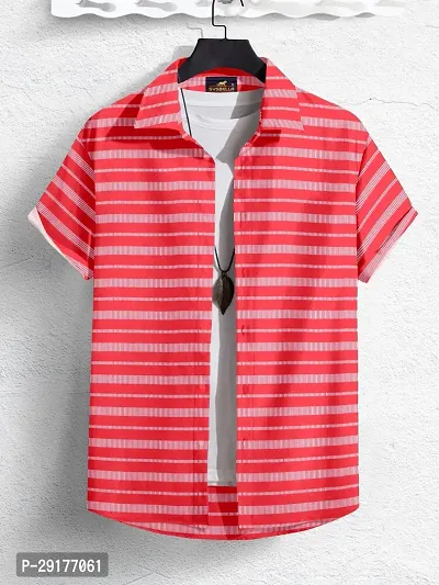 SYSBELLA FASHION Men Striped Casual Pink Shirt-thumb0