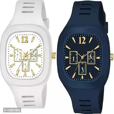 Stylish Multicoloured Rubber Analog Watches For Men Pack Of 2-thumb0