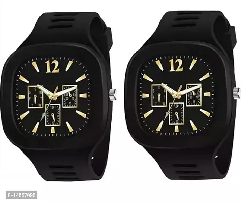 Stylish Multicoloured Rubber Analog Watches For Men Pack Of 2