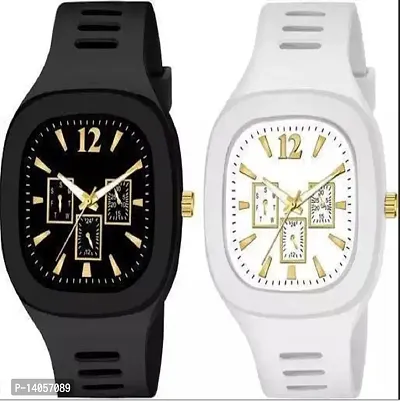 Stylish Multicoloured Rubber Analog Watches For Men Pack Of 2