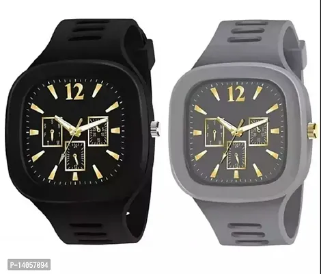 Stylish Multicoloured Rubber Analog Watches For Men Pack Of 2