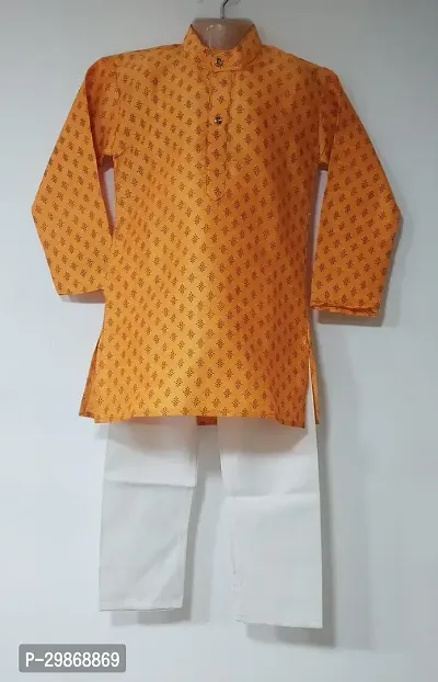 Stylish Yellow Dupion Kurta With Bottom Wear Set For Boys-thumb0