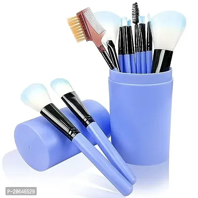 Fancy Makeup Brush Set With Storage Barrel - Pack Of 12 (Sky Blue)-thumb0